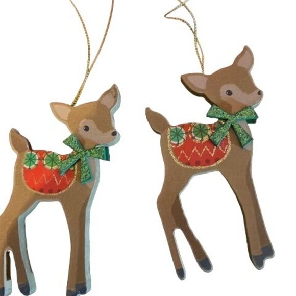 Gisela Graham London Set Of 4 Wooden Deer Christmas Tree Ornaments - Picture 4 of 5